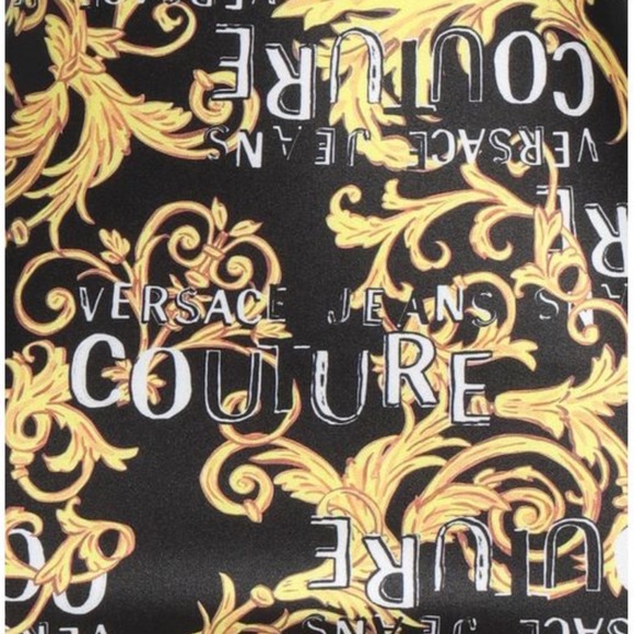 NWT VERSACE Jeans Couture WOMEN Baroque Logo Print Mini Dress Black Gold - Picture 12 of 13